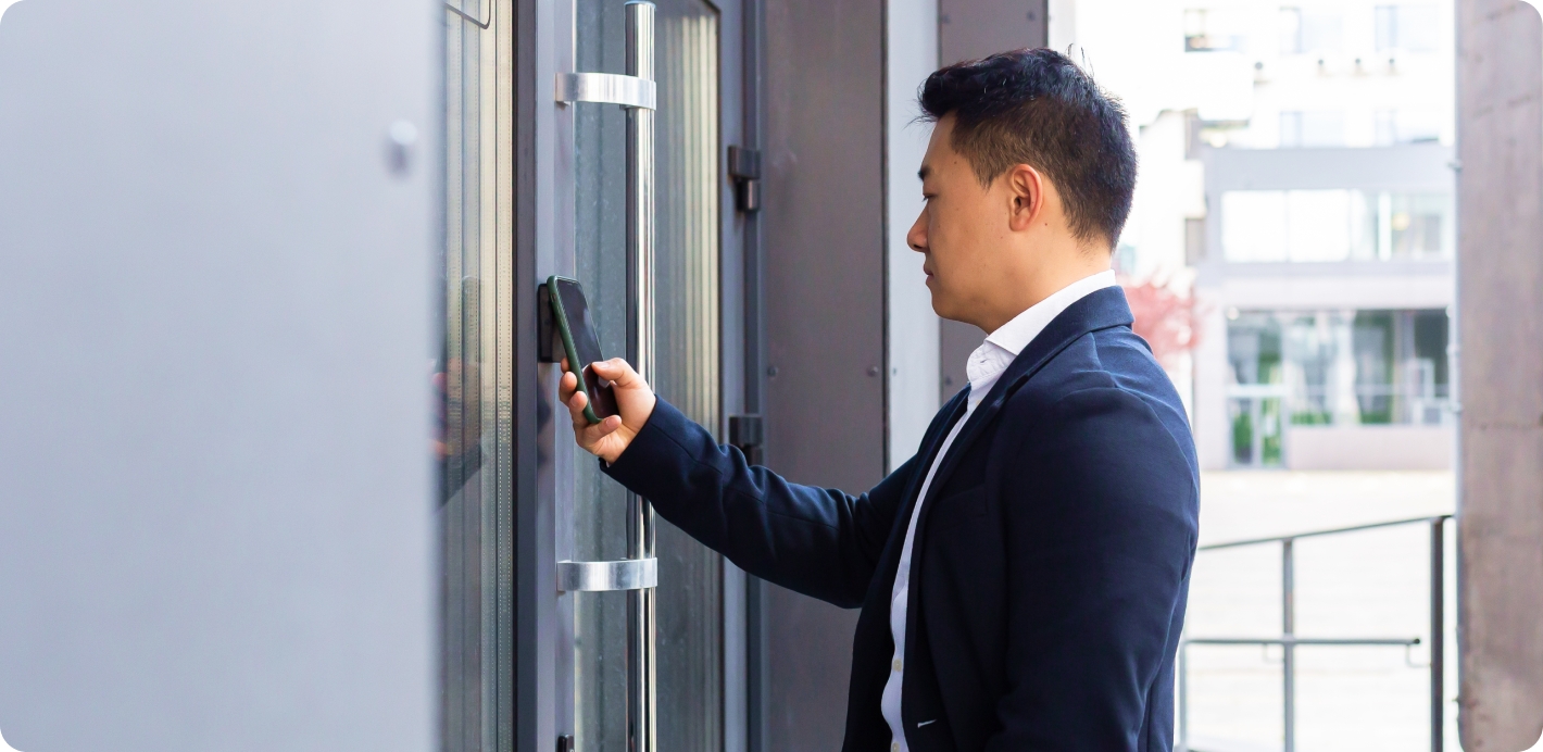 Visitor Management - Man badging in.